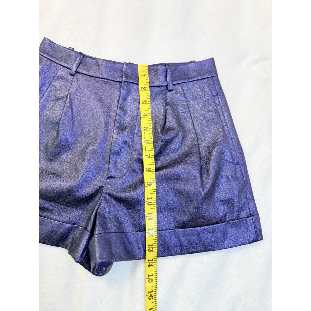 Alice + Olivia Faux Leather Pleated Cuff Metallic Shorts Women’s Purple Size 2 - Picture 9 of 11